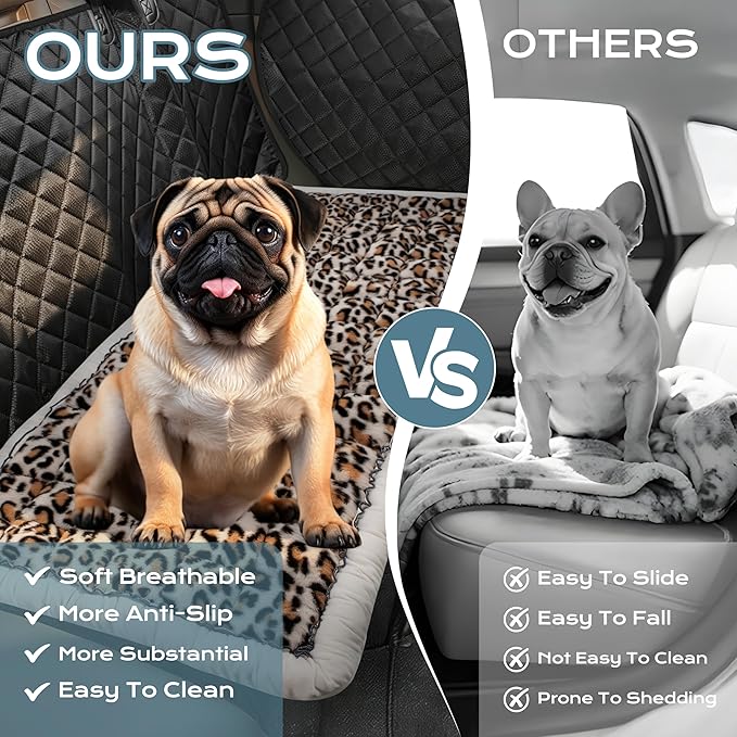 Backseat Dog Bed Mat for Car, Dog Car Seat Cover for Back Seat, Pet Car Blanket Soft and Comfortable, Bottom Non-Slip, Washable Travel Pet Mat for Cars Trucks and SUVs (Leopard Print, 53" x 24")