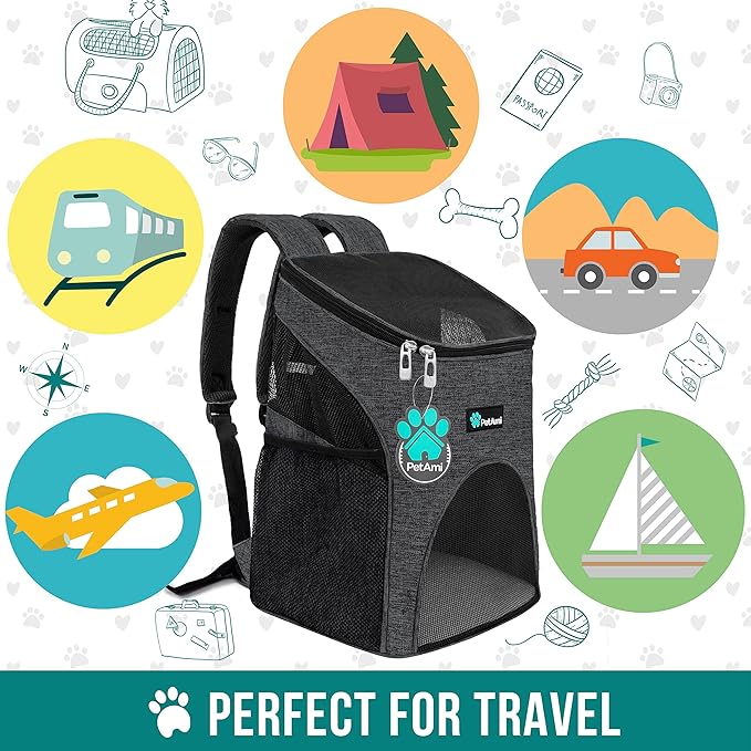 PetAmi Cat Backpack Carrier, Airline Approved Pet Carrier Backpack for Small Dogs and Large Cats, Soft Sided Collapsible Ventilated with Sherpa Bed for Hiking Travel, Max 18 lbs, Heather Charcoal