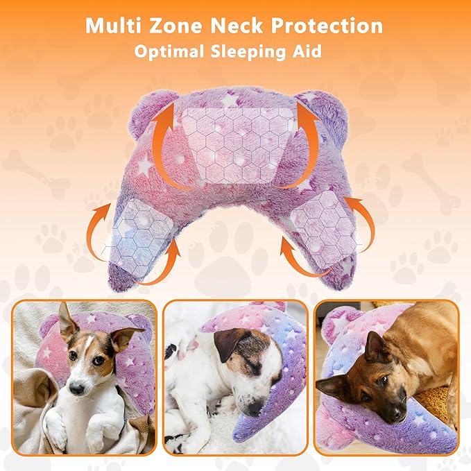 Pet Calming Pillow for Dogs, Soft U-Shaped Pillow Glow in the Dark, Joint Relief, Sleep Comfortably,Suit for Small, Medium, Large Dogs, Fluffy Pet Neck Pillow (S-Pink)