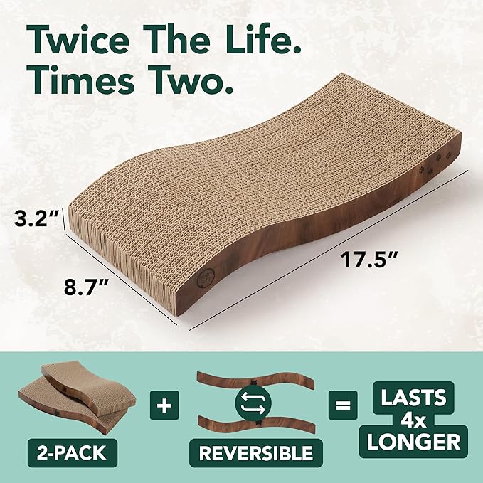 Reversible Wave Cat Scratcher for Indoor Cats - Cat Scratching Board, Horizontal Cat Scratch Pad Lounger with Reversible Usability and Extra Comfort for Lounge(2Pack, Dark Cherry)