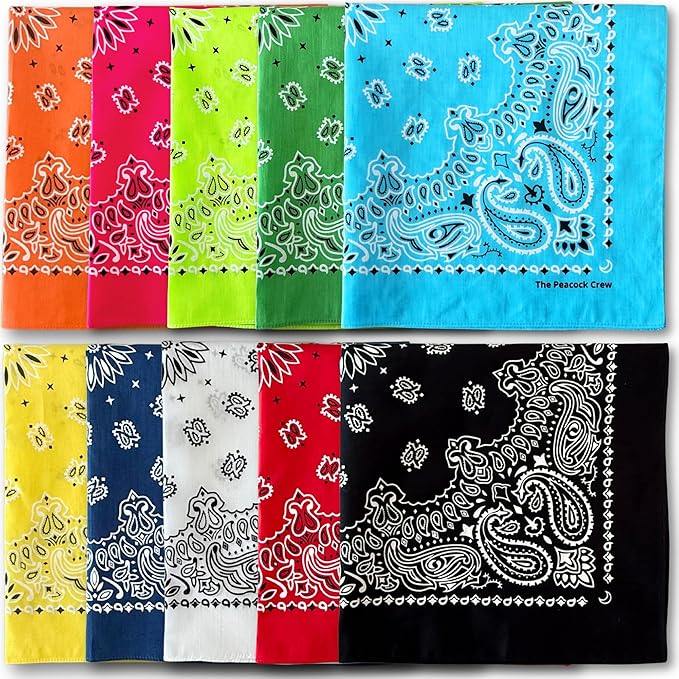 The Peacock Crew Premium Soft Cotton Bandanas Pack for Men and Women Paisley 22 x 22 inches