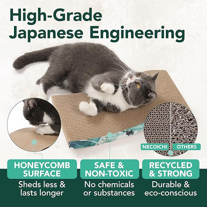 Reversible Wave Cat Scratcher for Indoor Cats - Cat Scratching Board, Horizontal Cat Scratch Pad Lounger with Reversible Usability and Extra Comfort for Lounge(1Pack, Go Green)