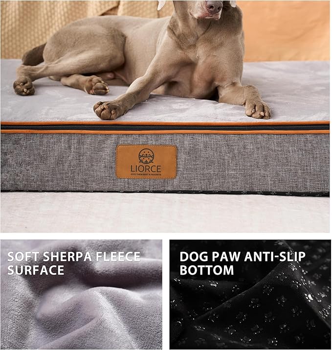 LIROCE Washable Dog Bed Cover Replacement, Jumbo Wrap-Around Zipper Cover for Orthopedic Memory Faom Dog Bed (53x36x6 inches), Ligth Grey