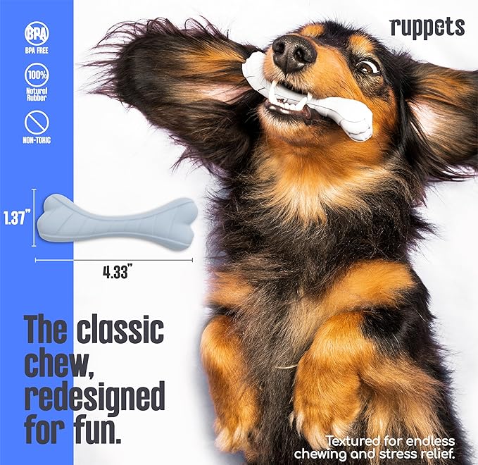 Natural Rubber Dog Bones for Small Dogs & Puppies, 2 Pack Soft Toy, Gentle Dental Care, Boredom Relief Mental Stimulation, French Bulldog Chihuahua Yorkie Dachshund, Non-Toxic BPA Free