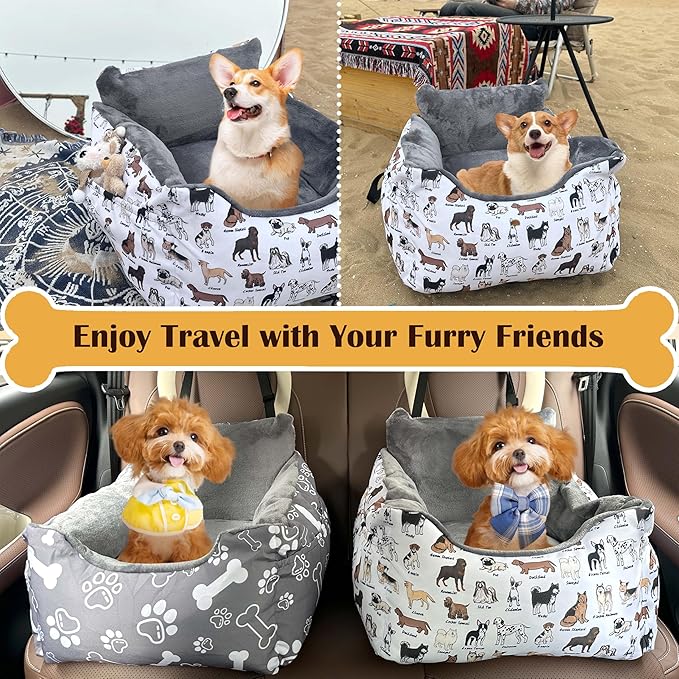 Dog Car Seats for Small Medium Sized Dogs Carseat for Car Funny Fuzzy Pet Dog Booster Car Seat Puppy Under 27 Lbs with Soft Plush Cushion&Washable Removable Cover