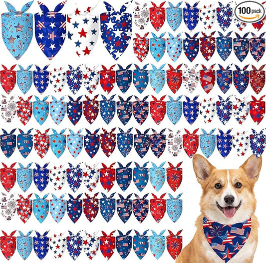 Abbylike 100 Pcs Patriotic Dog Bandanas Bulk 4th of July Bandanas for Dogs Star Triangle Kerchief Bib Scarf Set for Pet Independence Day 250th Anniversary Party Costume, 25 Styles(19.7 x 13.8 x 13.8)