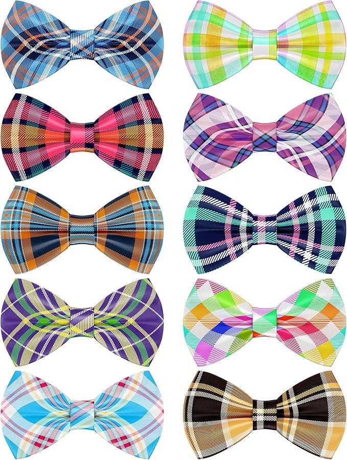 PET SHOW 10 Pack Plaid Small Dog Bow Ties Sliding Collar Attachments Puppy Cats Classic Bowties for Medium Dogs Rainbow Bowknots Birthday Party Holiday Pet Grooming Accessories(Small)