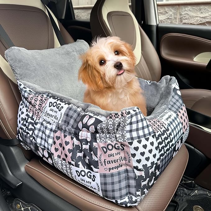Dog Car Seats for Small Medium Sized Dogs Carseat for Car Funny Fuzzy Pet Dog Booster Car Seat Puppy Under 26 Lbs with Soft Plush Cushion&Washable Removable Cover
