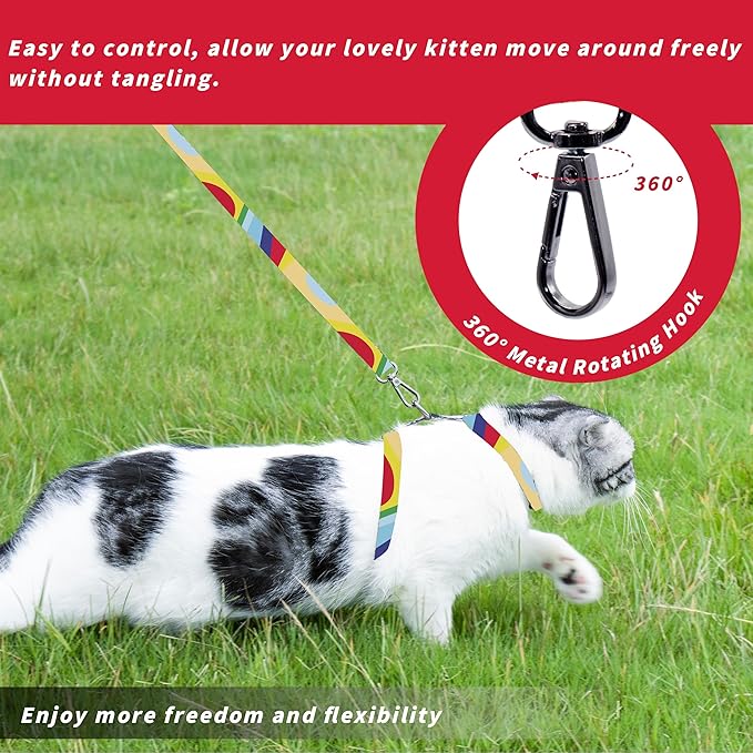 Seyezo Cat Harness and Leash Set, Adjustable Kitten Harness Escape Proof Cats Harness, Soft Lightweight Walking Travel Pet Harness, Cute Kitty Harness Leash Set for Small Medium Cats, Yellowstone Park
