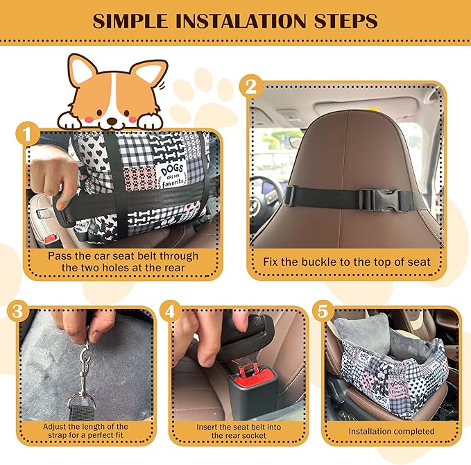 Dog Car Seats for Small Medium Sized Dogs Carseat for Car Funny Fuzzy Pet Dog Booster Car Seat Puppy Under 26 Lbs with Soft Plush Cushion&Washable Removable Cover