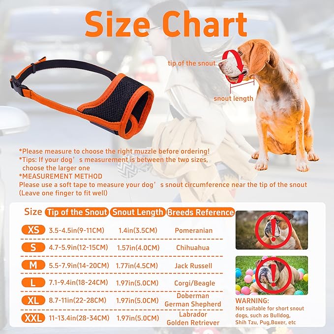 Seyezo Dog Muzzle, Soft Breathable Muzzle for Small Medium Large Dogs, Air Mesh Nylon Muzzle Cover Prevent Biting Barking Chewing, Adjustable Drinkable Pet Muzzle 6 Sizes (Orange,L)
