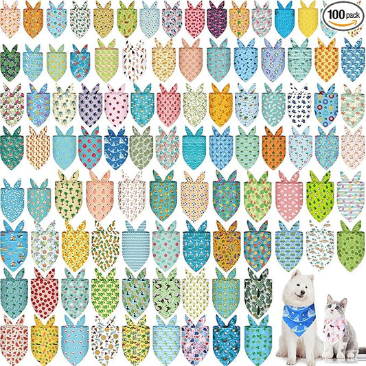 Huhumy 100 Pcs Dog Bandanas - Hawaiian Summer 3 Sizes Washable Adjustable Bandanas for Beach - Small, Medium, Large Pets