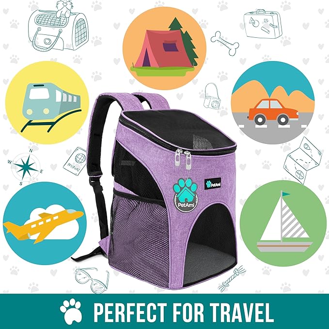 PetAmi Cat Backpack Carrier, Airline Approved Pet Carrier Backpack for Small Dogs and Large Cats, Soft Sided Collapsible Ventilated with Sherpa Bed for Hiking Travel, Max 18 lbs, Heather Purple