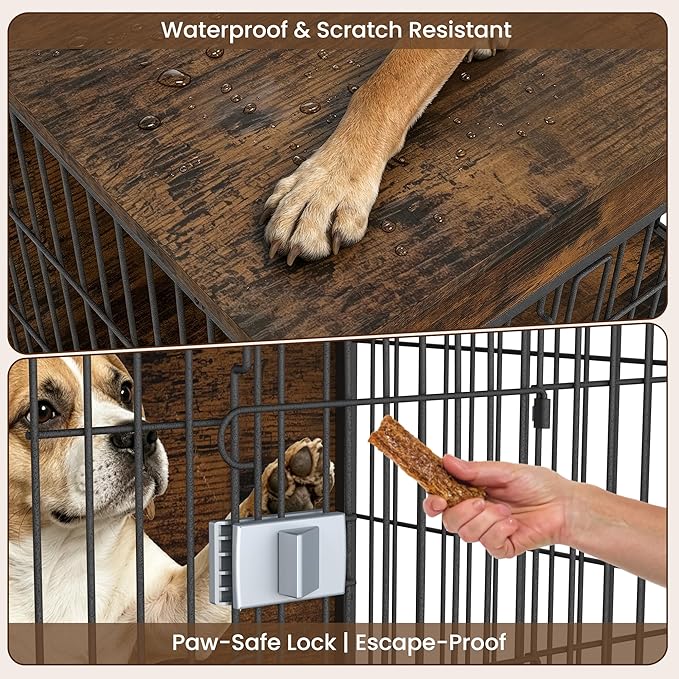 Wooden Dog Crate Furniture, 27in Dog Cage Furniture with Slide Safety Latch, Indoor Decorative End Table for High Anxiety Dogs, Furniture Style Dog Crate for Small to Medium Dogs, Aged Black
