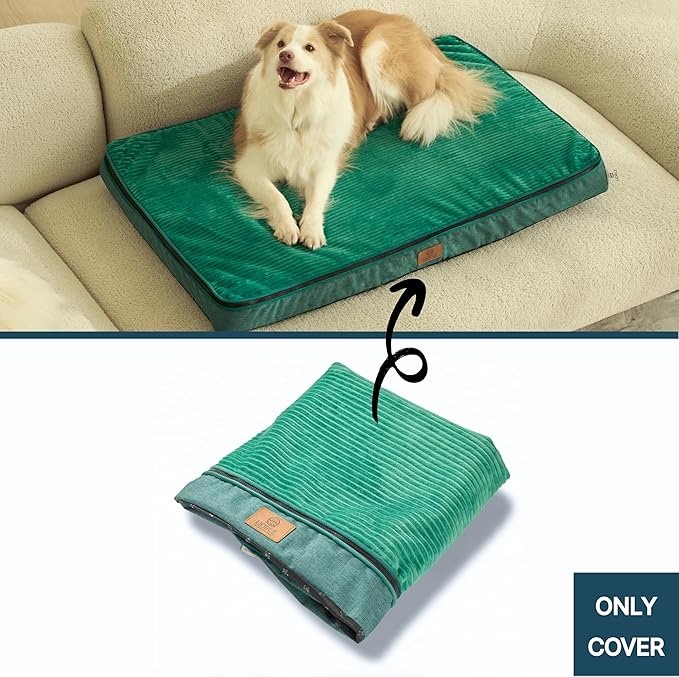 LIROCE Washable Dog Bed Cover Replacement, XL Wrap-Around Zipper Cover for Orthopedic Memory Faom Dog Bed (41x27x4 inches), Green