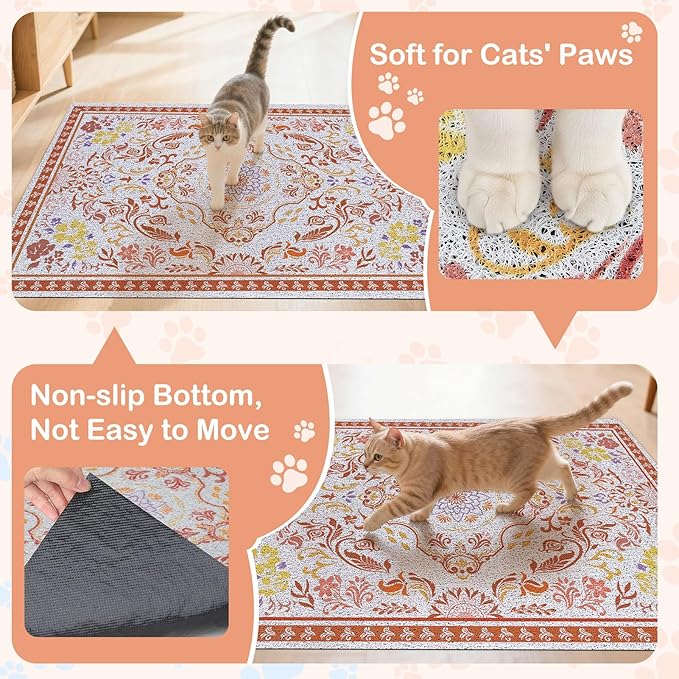 Cat Litter Mat Trapping Rug 33"x22", Large Litter Box Mat for Floor, Non-Slip Waterproof Backing, Soft Mesh Easy to Clean Pet Mat for Cat Red