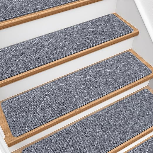 Stair Treads for Wooden Steps 18 PCS - 8’’ x 30’’, Non Slip Stair Runner, Machine Washable Stair Rugs Strips for Kids Pets and Elderly, Indoor Carpet for Stairs (Grey)
