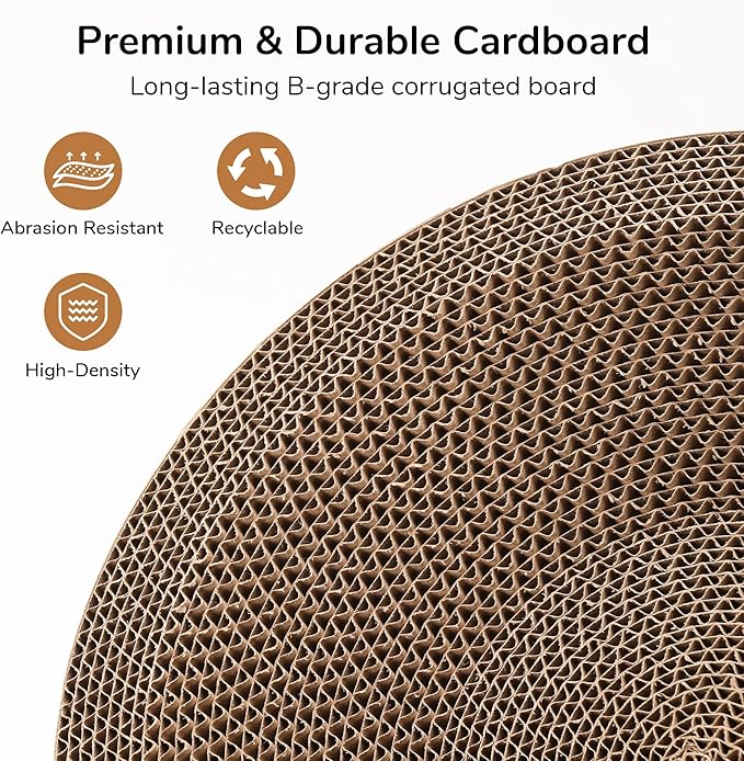 FUKUMARU 3PCS Cardboard Cat Scratcher, Durable Oval Cat Scratch Pad Bed Bowl for Indoor Cats, Round Cats Scratching Board with Kitten Scratcher Box, Couch Sofa Furniture Protector