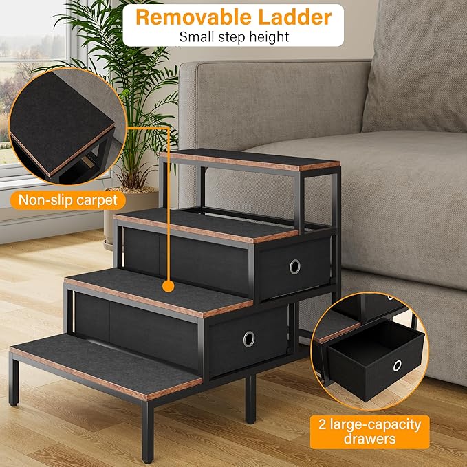 kepptory Dog Window Perch with 360° & Adjustable Raised Feeder, Pet Stairs Ramp with Seat with Stairs and Storage, Pet Bunk Bed with Small Pet Step