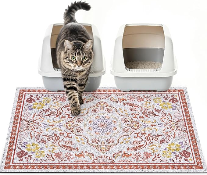 Cat Litter Mat Trapping Rug 33"x22", Large Litter Box Mat for Floor, Non-Slip Waterproof Backing, Soft Mesh Easy to Clean Pet Mat for Cat Red