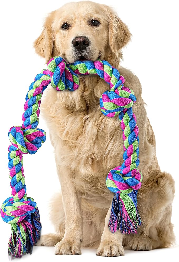 Aitmexcn Dog Rope Toys for Aggressive Chewers, 3 Feet 5 Knots Tough Cotton Rope Chew Toy for Large and Medium Dogs, Tug of War Toy for Boredom and Teeth Cleaning