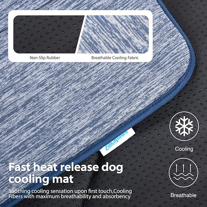 Dog Cooling Mat for Large Dogs - 41x27 Orthopedic Memory Foam Pet Pad for Summer, QMAX>0.5, Washable Premium Comfort Crate Pad for Your Furry Companion, Wander Blue