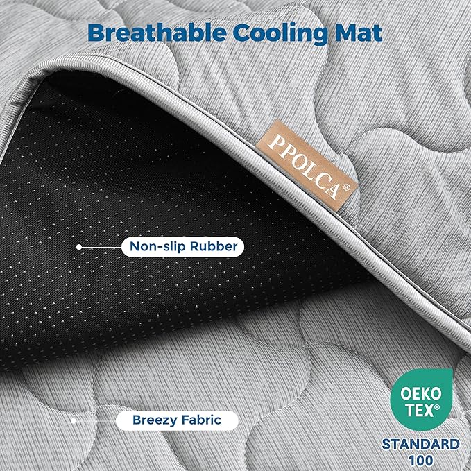 PPOLCA Waterproof Cooling Mat for XL Dogs - Q-MAX>0.5, Thin Memory Foam Kennel Dog Crate Bed, Portable Non-Slip & Machine Washable Dog Pad for Indoor & Outdoor 30x48, Grey