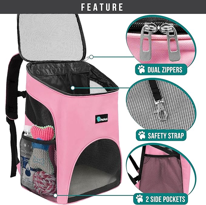 PetAmi Cat Backpack Carrier, Airline Approved Pet Carrier Backpack for Small Dogs and Large Cats, Soft Sided Collapsible Ventilated with Sherpa Bed for Hiking Travel, Max 18 lbs, Pink