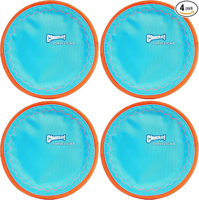 Chuckit! Paraflight Flying Disc Dog Toy - Water Floating Flyer - Durable Nylon Construction with Soft Rubber Edges - for Medium and Large Dogs - Size Large - 9.75" L x 9.75" W -,1 Count (Pack of 4)