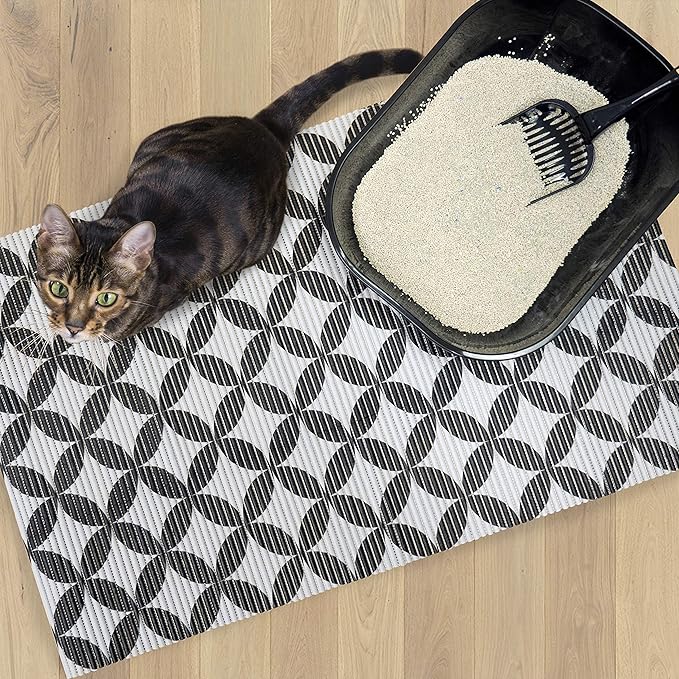 Fresh Kitty Durable XL Jumbo Foam Litter Box Mat – BPA and Phthalate Free, Water Resistant, Traps Litter from Box, Scatter Control, Easy Clean Mats – Gray Pattern 40”x 25” (9052)