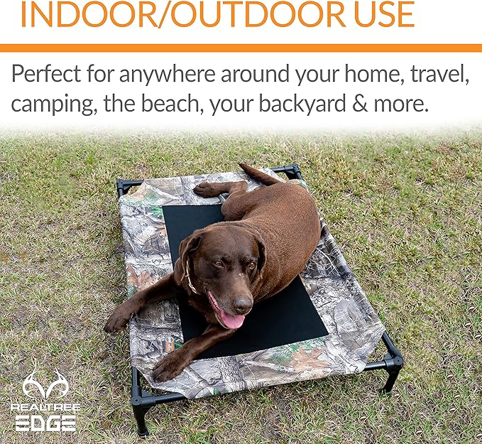 K&H Outdoor Elevated Dog Bed - Cooling Raised Dog Bed for Medium & Large Pets, Breathable Mesh Center Hammock Design, Indoor/Outdoor Washable Cover, Portable Metal Frame, Camo, Large 42x30in