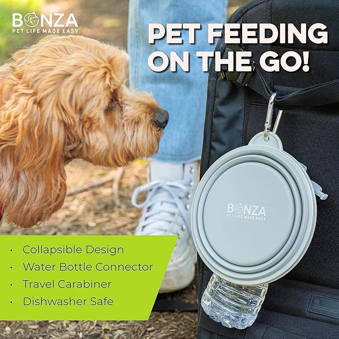 Bonza Collapsible Dog Bowls - X-Large 50 oz, Dog Travel Accessories, Silicone Portable Dogs Bowl & Water Dish with Reinforced Rim & Carabiner for Hiking, Camping, and Car Trips, Black