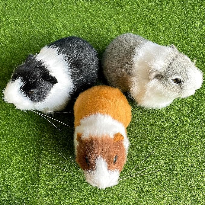 3 Pcs Assorted Color Realistic Hamster Figurines Plush Toys – Lifelike Guinea Pig Stuffed Animals, Home Decor, Kids Gift, Party Favors, Rodent Photo Props