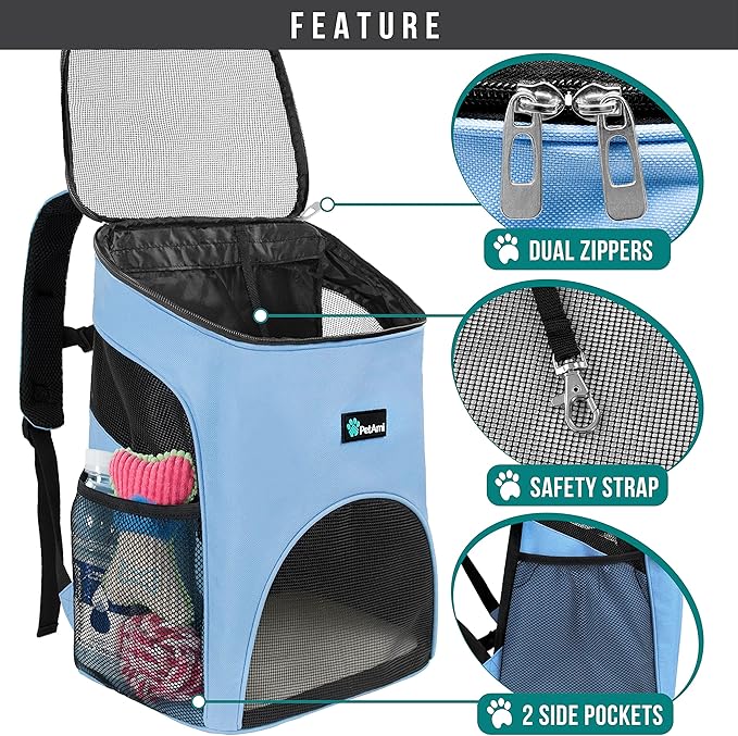 PetAmi Cat Backpack Carrier, Airline Approved Pet Carrier Backpack for Small Dogs and Large Cats, Soft Sided Collapsible Ventilated with Sherpa Bed for Hiking Travel, Max 18 lbs, Light Blue