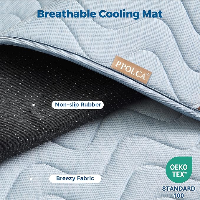 PPOLCA Waterproof Cooling Mat for Medium Dogs - Q-MAX>0.5, Thin Memory Foam Kennel Dog Crate Bed, Portable Non-Slip & Machine Washable Dog Pad for Indoor & Outdoor 21x29, Blue