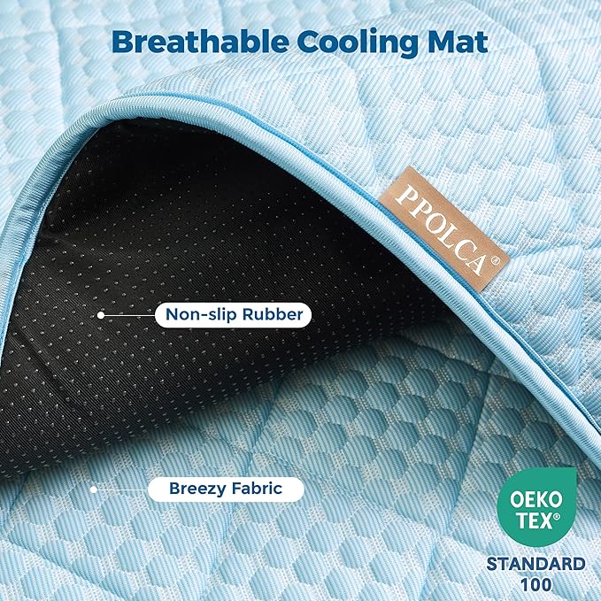 PPOLCA Waterproof Cooling Couch Protector for Dogs - Q-MAX>0.5, Thin Memory Foam Kennel Dog Crate Bed, Portable Non-Slip & Machine Washable Dog Pad for Indoor & Outdoor 28x83, Light Blue